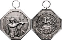 - Schützenmedaillen - Schöppenstedt Silbermedaille 1930 a.d. 8. Braunschweiger Landes-Bundes-Schießen in Schöppenstedt, Rs. gepunzt: 990 
m.Öse und R...