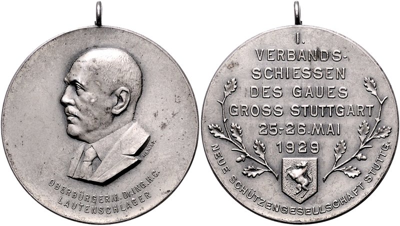 - Schützenmedaillen - Stuttgart Silbermedaille 1929 (v. M.&W.) a.d. 1. Verbandss...