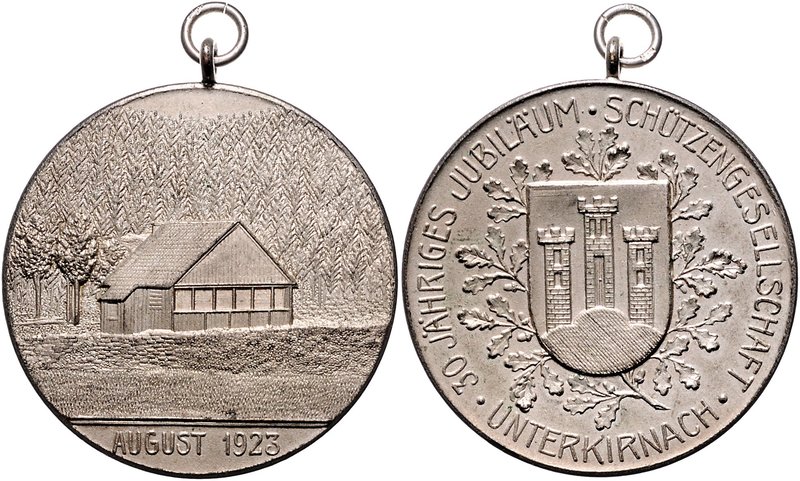 - Schützenmedaillen - Unterkirnach Medaille 1923 (versilbert ?) (unsign.) a.d. 3...