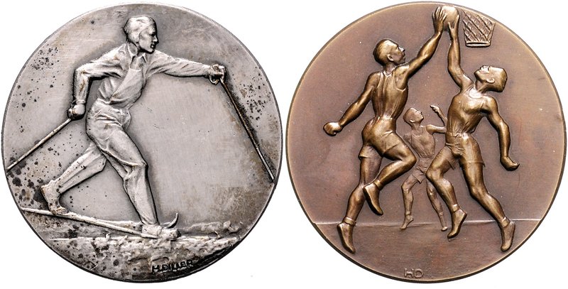 - Sport Lot von 3 Stücken: (v. H. Diller) je eine Bronzemedaille mit 3 Basketbal...