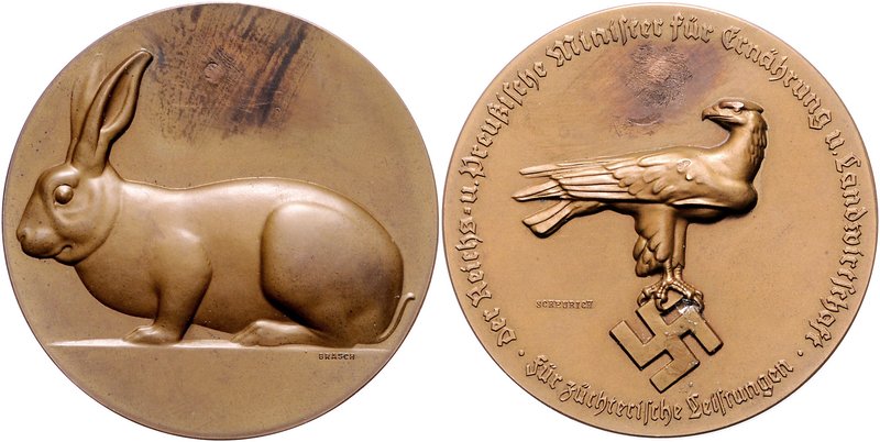 - Tiere und Landwirtschaft Bronzemedaille o.J. (v. Brasch/Scheurich) Kaninchen /...