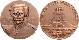 - Befreiungskriege 1813-1815 Bronzemedaille 1913 des Deutschen Patriotenbundes a.d. 100-Jahrfeier der Völkerschlacht und Fürst Blücher 1742-1819, i.Rd...