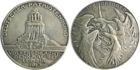 - Befreiungskriege 1813-1815 Bronzemedaille 1913 versilbert des Deutschen Patriotenbundes zur Erinnerung an den 16.-18. Oktober 1813, i. Rd: B.H. MAYE...