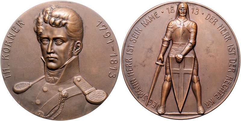 - Befreiungskriege 1813-1815 Bronzemedaille o.J. auf den Dichter Theodor Körner ...
