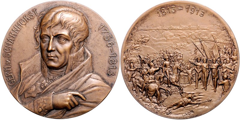 - Befreiungskriege 1813-1815 Bronzemedaille o.J. auf Gerhard v. Scharnhorst 1756...