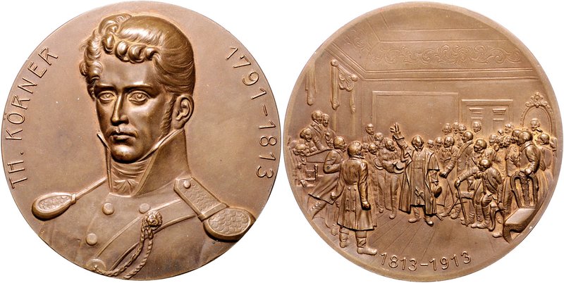 - Befreiungskriege 1813-1815 Bronzemedaille o.J. auf den Dichter Theodor Körner ...