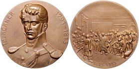 - Befreiungskriege 1813-1815 Bronzemedaille o.J. auf den Dichter Theodor Körner 1791-1813, Rs: General v. Wartenberg spricht vor ostpreussischen Ständ...