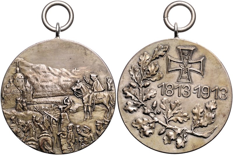 - Befreiungskriege 1813-1815 Bronzemedaille 1913 Blücherszene, a.d. 100. Jahrest...