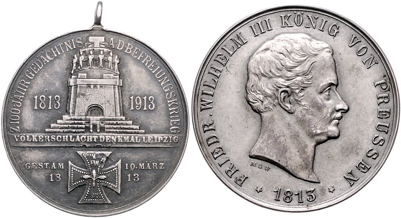 - Befreiungskriege 1813-1815 Lot von 2 Silbermedaillen 1913: Zum Gedenken an die...