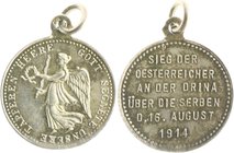 - Erster Weltkrieg Silbermedaille 1914 Kube - Miniaturmedaille / Siegespfennig Nr. 9 a.d. Sieg der Österreicher an der Drina über die Serben 16. Augus...