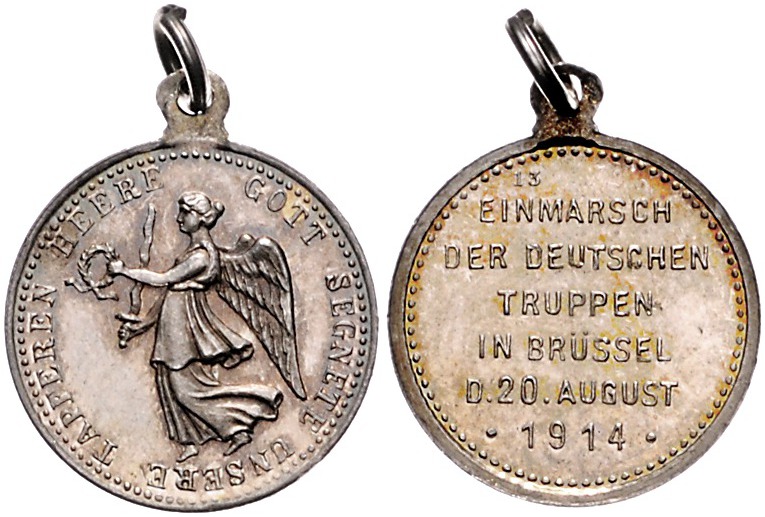 - Erster Weltkrieg Silbermedaille 1914 Kube - Miniaturmedaille / Siegespfennig N...
