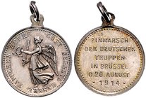 - Erster Weltkrieg Silbermedaille 1914 Kube - Miniaturmedaille / Siegespfennig Nr. 13 a.d. Einmarsch der deutschen Truppen in Brüssel d. 20. August Ze...