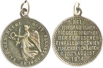 - Erster Weltkrieg Silbermedaille 1914 Kube - Miniaturmedaille / Siegespfennig Nr. 16 Bei Visegrad durch die Österreicher der serbische Einfall in Bos...