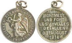 - Erster Weltkrieg Silbermedaille 1914 Kube - Miniaturmedaille / Siegespfennig Nr. 27 auf Montmedy und Fort les Ayvelles gefallen d. 31. August Zetzm....