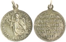 - Erster Weltkrieg Silbermedaille 1914 Kube - Miniaturmedaille / Siegespfennig Nr. 31 a.d. Kapitulation von Maubeuge 40000 Gefang. 400 Geschütze erob....