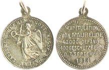- Erster Weltkrieg Silbermedaille 1914 Kube - Miniaturmedaille / Siegespfennig Nr. 31 a.d. Kapitulation von Maubeuge 40000 Gefang. 400 Geschütze erob....