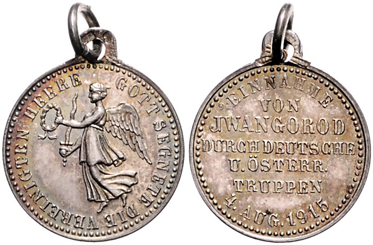 - Erster Weltkrieg Silbermedaille 1915 Kube - Miniaturmedaille / Siegespfennig N...