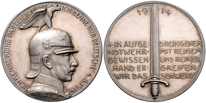 - Erster Weltkrieg Silbermedaille 1914 (v. Galambos/Grünthal) auf die Reichstags...