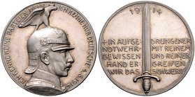 - Erster Weltkrieg Silbermedaille 1914 (v. Galambos/Grünthal) auf die Reichstagsrede von Kaiser Wilhelm II.(mit Adlerhelm), i.Rd: SILBER 990 Zetzm. 20...