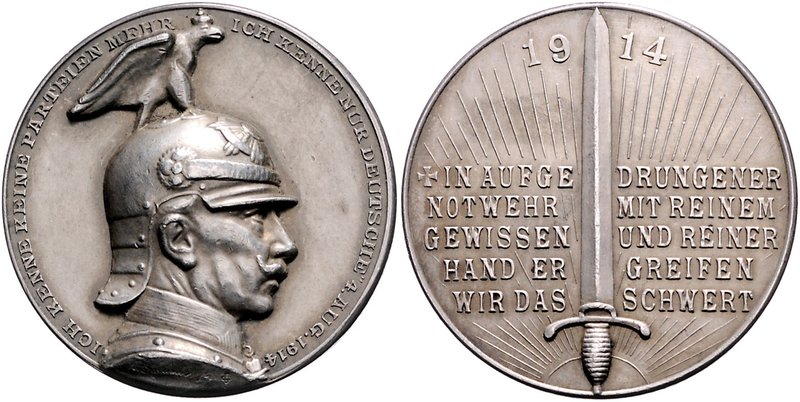 - Erster Weltkrieg Silbermedaille 1914 (v. Galambos/Oertel) auf die Reichstagsre...