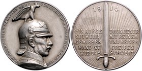 - Erster Weltkrieg Silbermedaille 1914 (v. Galambos/Oertel) auf die Reichstagsrede von Kaiser Wilhelm II. (mit Adlerhelm), i.Rd: SILBER 990 Zetzm. 200...