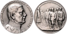 - Erster Weltkrieg Silbermedaille 1915 mattiert (v. Eue/Grünthal) auf Generalfeldmarschall Freiherr von der Goltz, i.Rd: SILBER 800 Zetzm. 2097. 
34,...