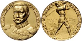 - Erster Weltkrieg Bronzemedaille 1914 vergoldet (v. Löwenthal/Ball) a.d. Befreiung Ostpreussens Zetzm. 4025 (Ag). 
33,2mm 16,1g vz-st