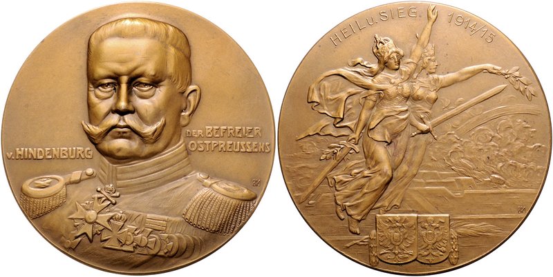 - Erster Weltkrieg Bronzemedaille 1915 (v. B.H. Mayer) Heil und Sieg, Hindenburg...