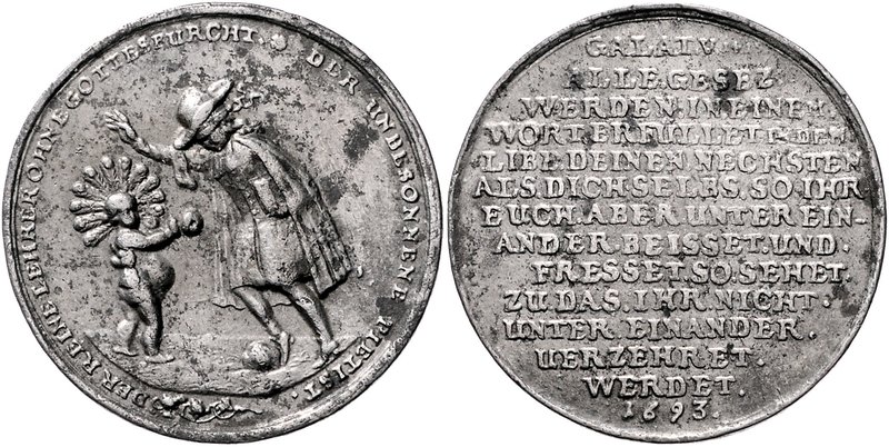 - Allgemeine Medaillen Zinnmedaille 1693 (v. Wermuth) Spottmedaille auf den Piet...