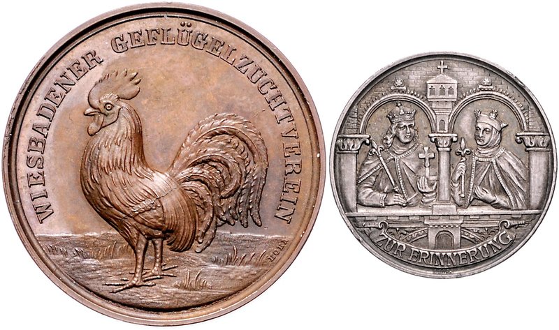 - Allgemeine Medaillen Lot von 2 Stücken: Silbermedaille (v. Lauer) a.d. Stadt G...