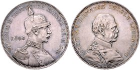- Allgemeine Medaillen Silbermedaille 1894 (v. Lauer) Gedächtnistaler a.d. Aussöhnung zwischen Kaiser Wilhelm II. und Bismarck, Helmspitze zwischen S ...
