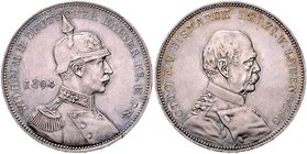 - Allgemeine Medaillen Silbermedaille 1894 (v. Lauer) Gedächtnistaler a.d. Aussöhnung zwischen Kaiser Wilhelm II. und Bismarck, Helmspitze zwischen S ...