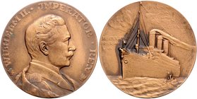 - Allgemeine Medaillen Bronzemedaille 1913 (v. Kühl) a.d. Turbinen-Schnelldampfer 'Imperator' der Hamburg-Amerika-Linie 
60,0mm 80,9g ss-vz