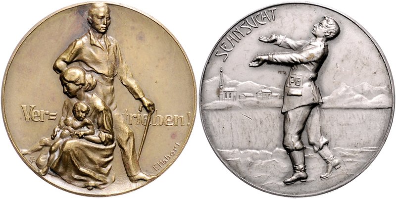 - Allgemeine Medaillen Lot von 2 Stücken: Versilberte Bronzemedaille o.J. 'Sehns...