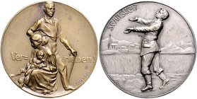 - Allgemeine Medaillen Lot von 2 Stücken: Versilberte Bronzemedaille o.J. 'Sehnsucht' des Volksbundes zum Schutze der deutschen Kriegs- und Zivilgefan...