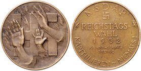 - Allgemeine Medaillen Bronzemedaille 1932 (v. Lauer) Kampf-Schatzspende der NSDAP zur Reichstagswahl 
35,2mm 21,0g ss-vz