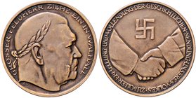 - Allgemeine Medaillen Bronzemedaille 1934 (v. Bleeker) a.d. Tod Hindenburgs 'Grosser Feldherr ziehe ein in Walhalla', i.Rd: BAYER. HAUPTMÜNZAMT 
36,...