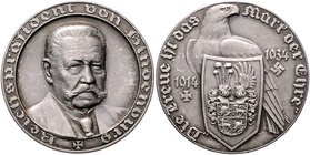 - Allgemeine Medaillen Silbermedaille 1934 (v. Beyer) a.d. Reichspräsidenten v. Hindenburg, i.Rd: SÄCHS. MÜNZE 999 
36,3mm 20,0g vz+