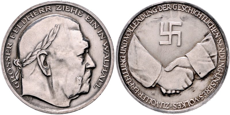 - Allgemeine Medaillen Silbermedaille 1934 (v. Bleeker) a.d. Tod Hindenburgs 'Gr...