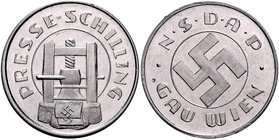 - Allgemeine Medaillen Presse-Schilling o.J. NSDAP Gau Wien. Es sollen nur 10 Exemplare geprägt worden sein. 
sehr selten, Aluminium, 30,7mm 2,3g vz