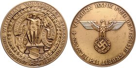 - Allgemeine Medaillen Bronzemedaille o.J. a.d. Kaiser Wilhelms Universität Straßburg 1567-1872, Unsern Dank für deutsche Arbeit im Elsass. 
kl.Kr. 5...