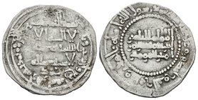 CALIFATO DE CORDOBA. Abd Al-Rahman III. Dirham. 344H. Madinat Al-Zahra. Citando a Muhammad en la IA. Vives 427. Ar. 2,74g. MBC-.