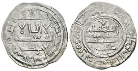 CALIFATO DE CORDOBA. Hisham II. Dirham. 366 H. Al-Andalus. Citando a Amir en la IIA. Vives 498. Ar. 2,97g. Grieta. MBC-.