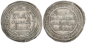 CALIFATO OMEYA DE DAMASCO. Al-Walid I Ibn ´Abd Al-Malik. Dirham. 87 H. Wasit. Album 128; Klat 682. Ar. 2,54g. Frotada. MBC.