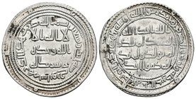 CALIFATO OMEYA DE DAMASCO. Al-Walid I Ibn ´Abd Al-Malik. Dirham. 91 H. Sabur. Album 128. Ar. 2,88g. MBC+.