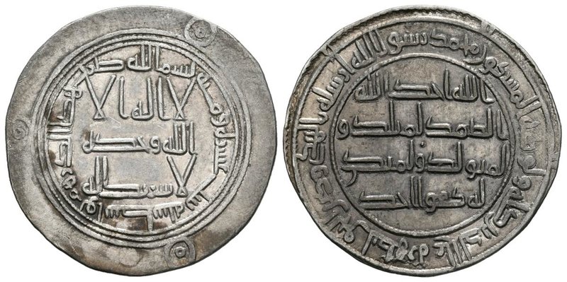 CALIFATO OMEYA DE DAMASCO. Hisham. Dirham. 106 H. Wasit. Album 128. Ar. 2,42g. M...