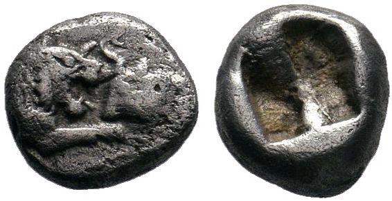 LYDIA, Kings of. Time of Kroisos. Circa 561-546 BC. AR Confronted foreparts of a...