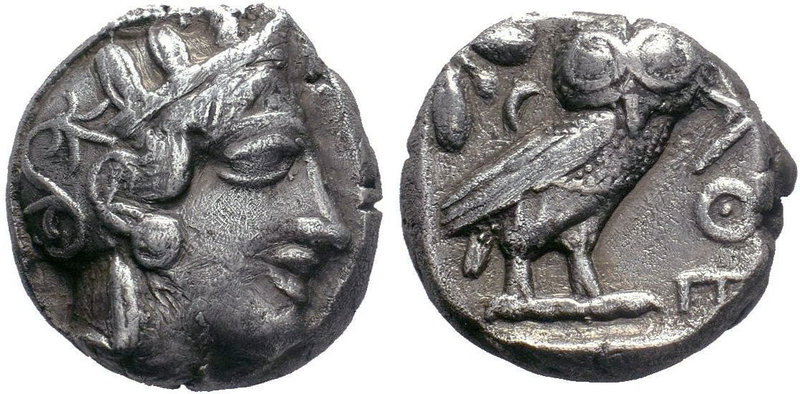 Attica, Athens AR Tetradrachm. Circa 454-404 BC. Head of Athena right, wearing c...