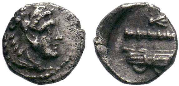 Macedonian Kingdom.Alexander III, obol, after 333 BC, head of Herakles right wea...