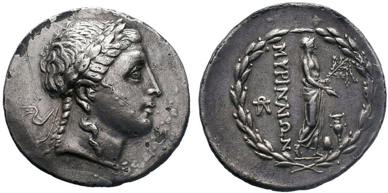 Aeolis, Myrina AR Tetradrachm. Circa 160-143 BC. Stephanophoric type. Laureate h...
